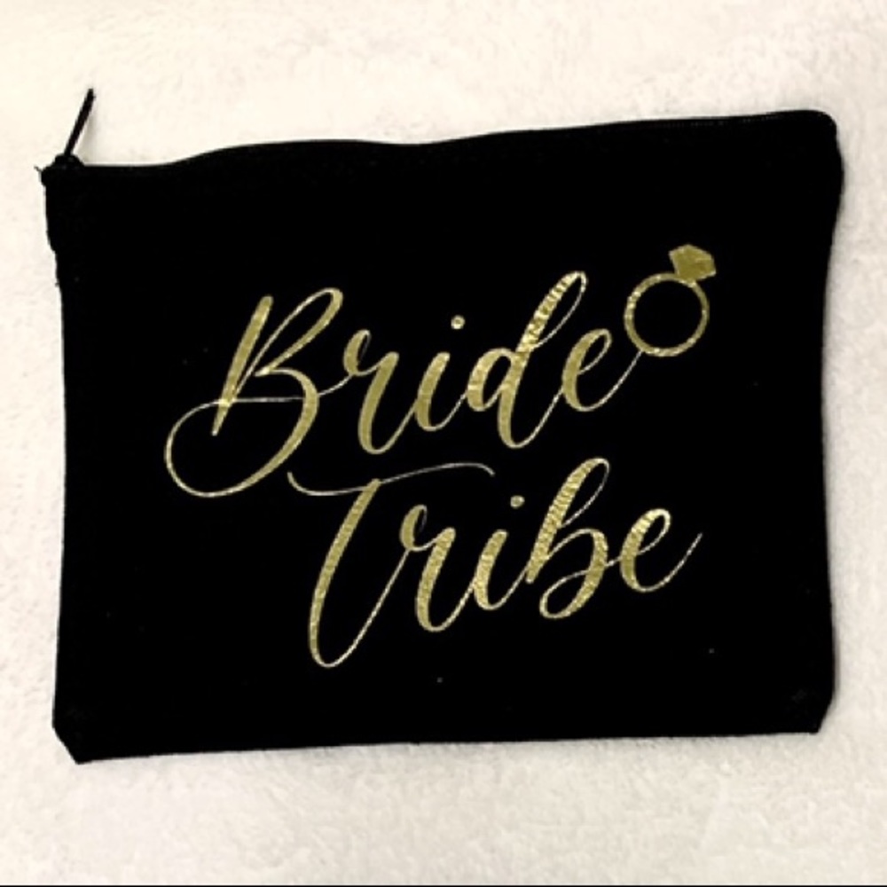 Bride Tribe Cosmetic Bag For Bridal Party-Gold Text Option 1
